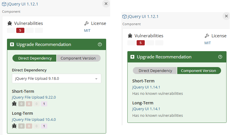 Upgrade recommendation for transitive dependency